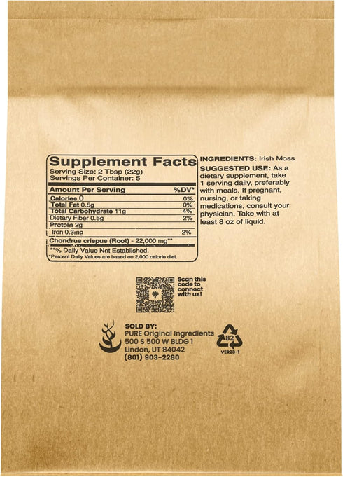 Pure Original Ingredients Irish Moss Powder (4oz) Dried Carrageen Seaweed, Gluten-Free, Lab-Verified