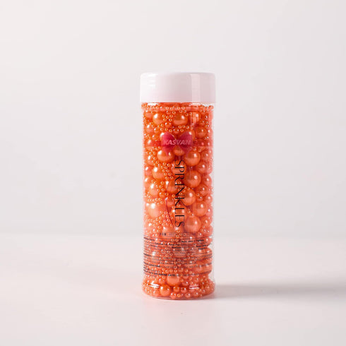 Kasvan Orange Pearl Sugar Sprinkles, 130g/4.58 Oz - Edible Candy Pearls for Baking Cake Decorations, Ice Cream Toppings