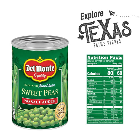 12- Pack 14.5 oz 1 Del Monte - Lavinia Essentials Bundle: of No Salt Added Sweet Peas Canned Vegetables Can + Utility