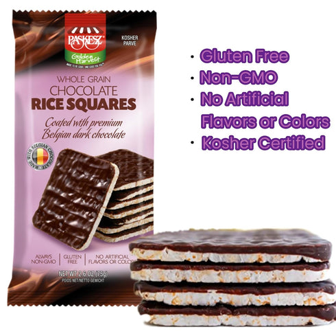 Just Grown 2.6 oz, Pack 3 Chocolate Covered Rice Cakes Squares, Whole Grain, Dairy Free, Gluten Free, Kosher, Low