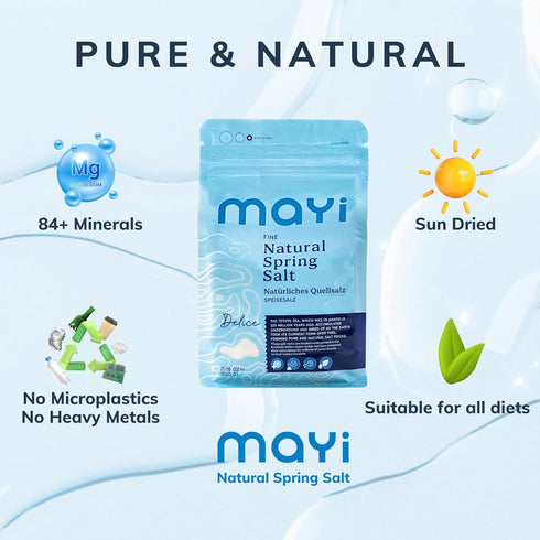 1.2 lb MAY Natural Spring Fine Ground Salt - Hand-Harvested, Kosher, Microplastic-Free, Mineral-Rich for Electrolyte