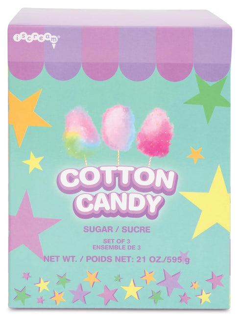 iscream Fruity Favorites Cotton Candy Floss Sugar Assortment in Purple Grape, Blue Raspberry and Pink Strawberry