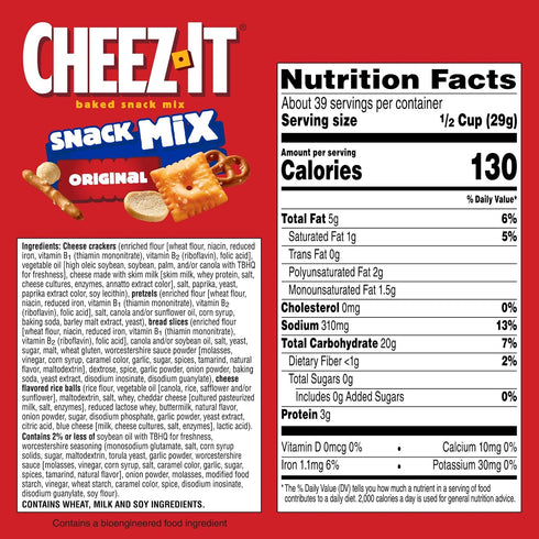 40oz (1 Cheez-It Snack Mix, Classic Baked Mix, Lunch Snacks, Classic, Bag Bag)