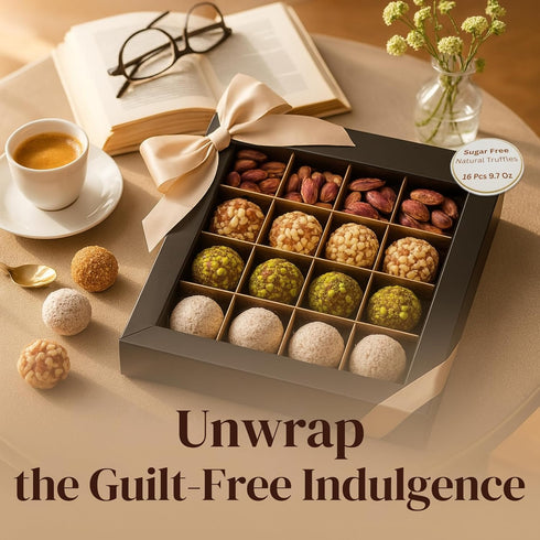 (16 9.7 Oz) ANDY ANAND CHOCOLATIER Natural Truffles Gift Box With Pistachio, Hazelnut & Coconut, Delicious Taste