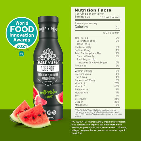 Pack (6 Karviva ACE Collagen Sport Juice Variety - Inspired by Traditional Eastern Remedies for Healthy Joints, Skin