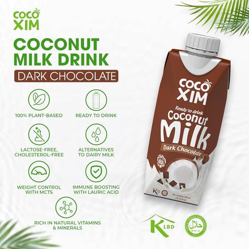 11 oz (Pack 12) 100% COCOXIM Ready to Drink Dark Chocolate Coconut Milk of | Vegan & Plant Based |Halal & Kosher