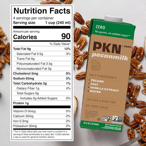 32 Oz (Pack 6) PKN Zero Pecan Milk - Fl of - Dairy-Free, No Added Sugar, No Seed Oil, Vegan, Plant-Based Milk