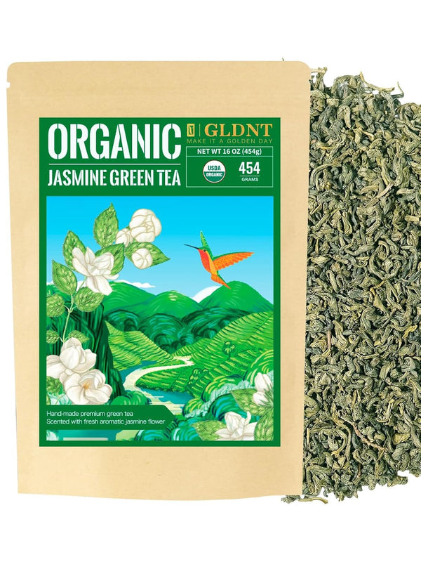 GLDNT Organic Jasmine Green Tea, Organic Jasmine Green Tea Loose leaf with
