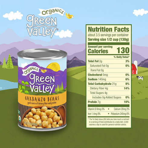 15.5 oz (Pack 4) Green Valley Organics Garbanzo Beans | Certified Organic | Delicious Mildy Nutty & Savory Flavor |