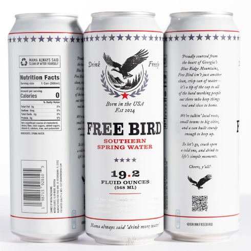 12-Pack (19.2oz Tallboy Free Bird, Southern Spring Water, Cans) Crisp & Clean Blue Ridge Mountain Water, Naturally