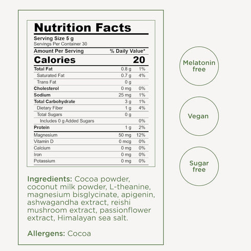 Slumber 30 s Magnesium Cocoa, Melatonin-Free Evening Cocoa Drink Mix with L-Theanine, Reishi & Ashwagandha