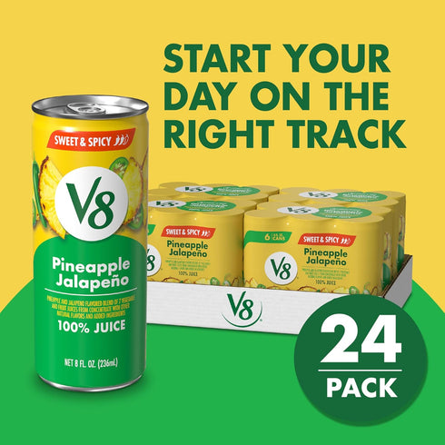 V8 100% 8 oz (24 Pack) Pineapple Jalapeno Fruit and Vegetable Juice, fl Can