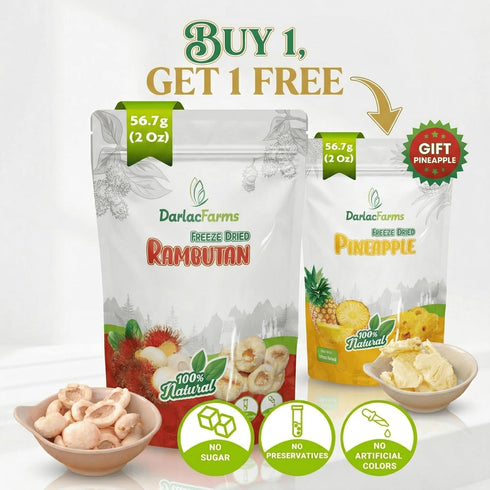Pack 1, 2 Oz DARLAC FARMS Freeze Dried Rambutan Bites, No Sugar Added, Healthy Fruit Snacks for Kids, Adults & All