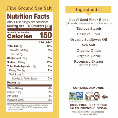 Packs, 6.5 oz, Pack 2 (8 Simple Mills Almond Flour Crackers Snack Sea Salt, Gluten Free, Flax Seed, Sunflower Seeds