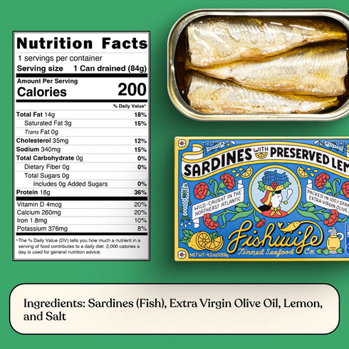 4-Pack (2x 2x Hand-Packed Omega-3s Fishwife Sardine Quad Sardines with Lemon, Sardines with Hot Pepper) | Wild-Caught