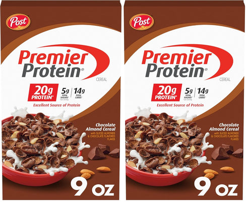 Premier Protein Chocolate Almond Cereal, Chocolatey Protein Cereal Flakes with Sliced Almonds,