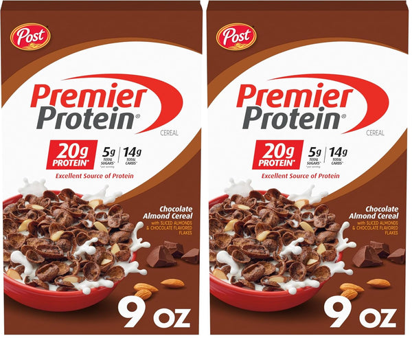 Premier Protein Chocolate Almond Cereal, Chocolatey Protein Cereal Flakes with Sliced Almonds,