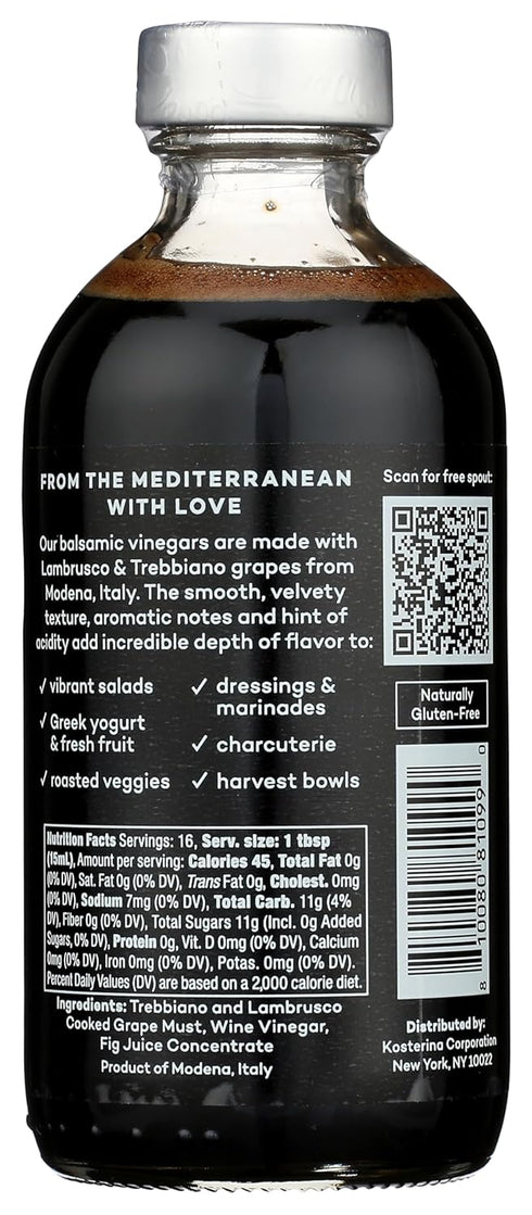 8oz Kosterina Fig Balsamic Vinegar | Sweet Fig Balsamic Vinegar from Modena, Italy | Perfect for Dressings, Marinades