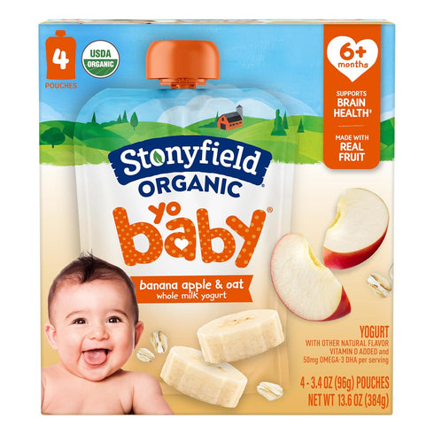 Stonyfield Organic YoBaby Whole Milk Banana & Oat Yogurt Pouches for Babies 6 Months