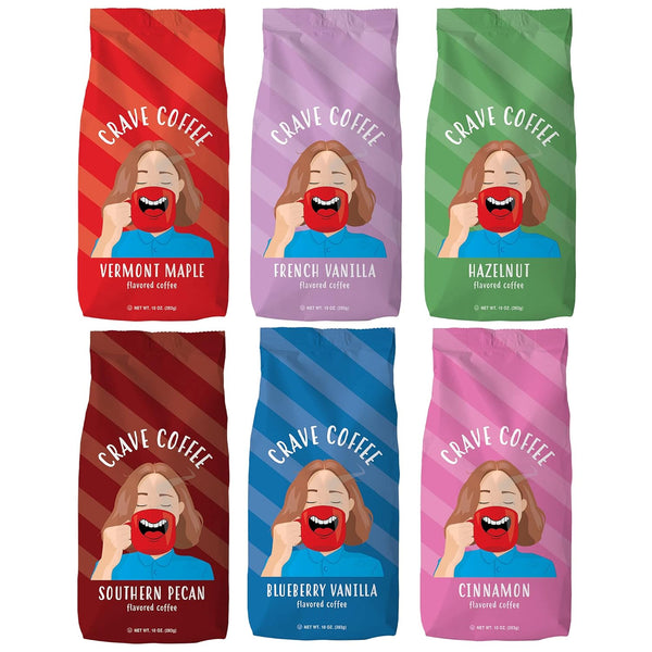 Crave Beverages Flavored Ground Coffee Bag, Assorted Variety Pack Flavorful and Fun