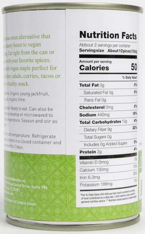 14.1 oz (Pack 3) Mementa Inc Organic Young Jackfruit in Brine, of - Vegan Meat Alternative, Plant Based Meat, Jackfruit