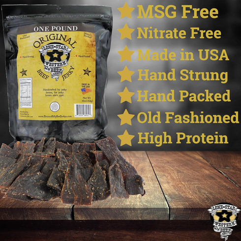 1 Lone Star Original Flavored Beef Jerky - Pound Resealable Bag - Hickory Smoked Handcrafted Flavor - High Protein
