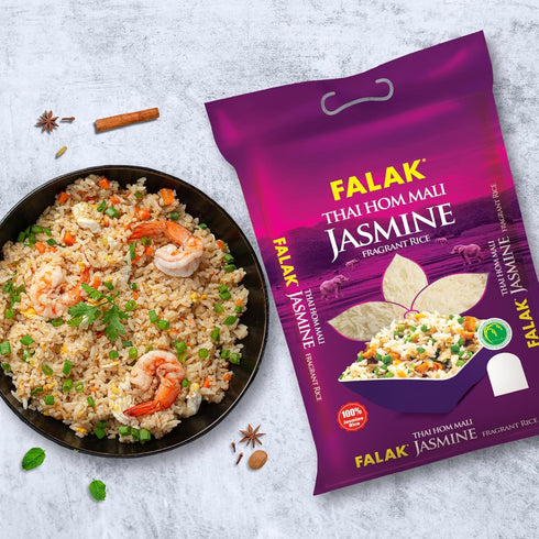 10 lbs Falak Jasmine Rice - Thai Hom Mali Jasmine Rice - Authentic, Non-Sticky, Aromatic White Rice Grains - Gluten