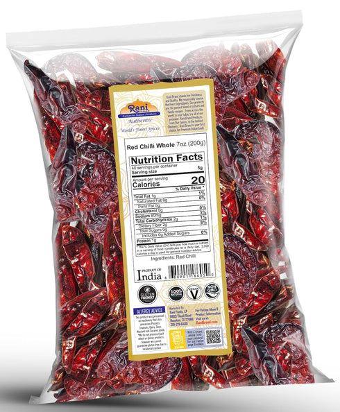 Rani Chilli Whole (Lal Mirch Sabut) 7oz (200g) - All Natural Vegan Gluten Friendly NON-GMO