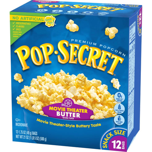 by Pop Secret 1.75 Oz (Pack 12) Pop Secret Microwave Popcorn, Movie Theater Butter Flavor, Snack Bags