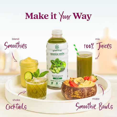 100% 2-Pk, 48oz Smartfruit Harvest Greens + Detox Real Fruit Pure with Kiwi, Cucumber, Kale, Spinach, Lemongrass, Apple