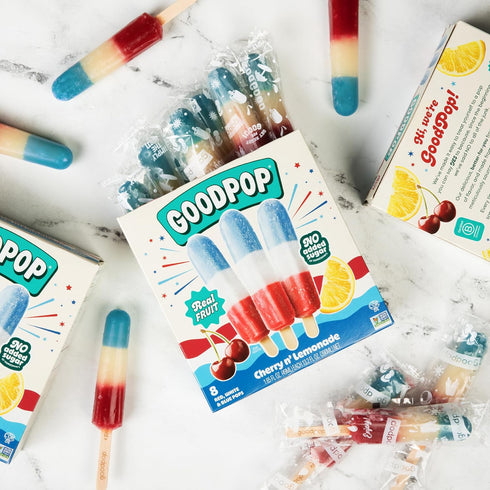 100% 8 Count GoodPop - Organic Cherry N' Lemonade Assorted Freezer Pops - Fruit Juice, No Artifical Dyes or Flavors, No