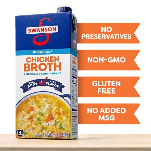 100% 32 oz (12 Pack) SWANSON S Natural Unsalted Chicken Broth, Carton