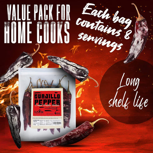 Fusion Select Guajillo Chiles Pepper - Natural and Premium - 8 Oz Resealable Package