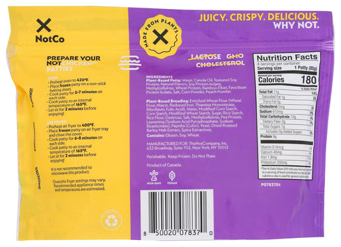 Frozen 4 NotCo NotChicken Plant-Based Breaded Chicken Patties, ct Pouch