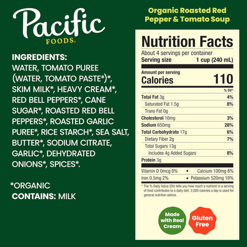 32 Oz Pacific Natural, Organic Creamy Roasted Pepper & Tomato Soup, Fl