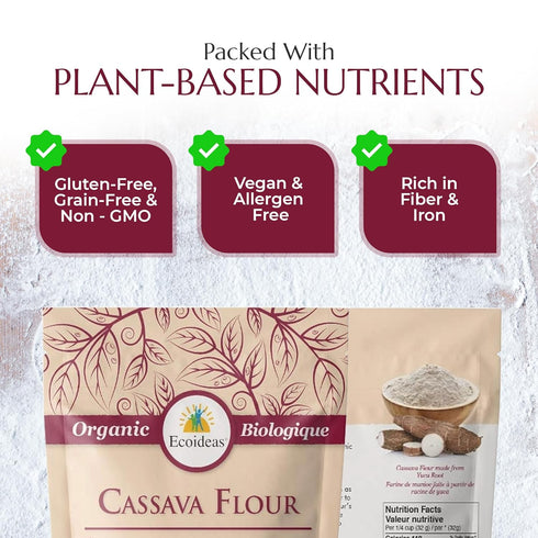 1000g Ecoideas Organic Cassava Flour Gluten-Free, Grain-Free, Non-GMO Ideal for Baking and Cooking High Fiber