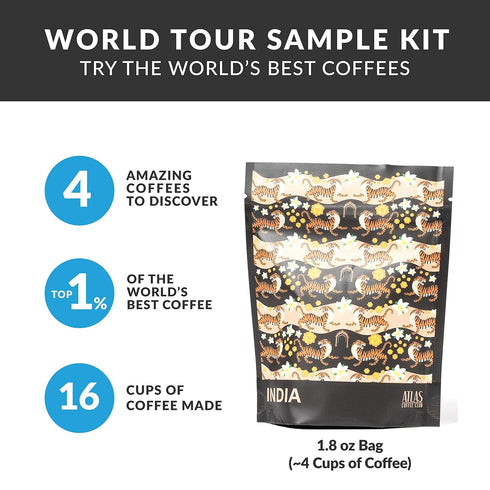 Set, 4-Pack Atlas Coffee Club World of Coffee Gourmet Coffee Gift Sampler, Variety Box of the Worlds Best Single Origin