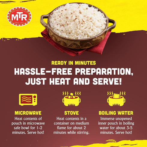 Packs (Pack 6) MTR Ready-To-Eat: Jeera Rice - Cumin Rice - Microwavable Rice for Instant Meals - Delicious & Nutritious