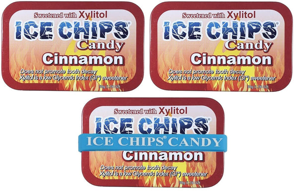 ICE CHIPS Xylitol Candy Tins - 5.28 oz total (Cinnamon, 3 Pack) - Includes BAND as shown