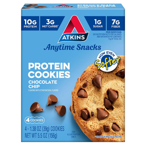 Atkins Chocolate Chip Protein Cookie, Protein Dessert, Rich in Fiber, 3g Net