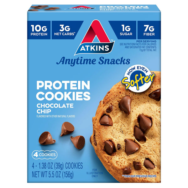 Atkins Chocolate Chip Protein Cookie, Protein Dessert, Rich in Fiber, 3g Net