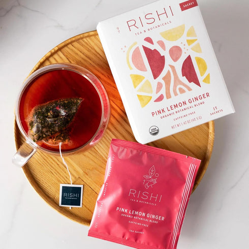 15 Count (Pack 1) Rishi Tea Pink Lemon Ginger Herbal Tea - Organic, Caffeine Free Sachet Bags, Tangy & Naturally Sweet