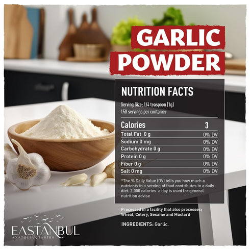 5.3oz, 100% Eastanbul Fine Garlic Powder, Premium Turkish Garlic Powder Fine, Natural, Finely Ground Non-Granulated