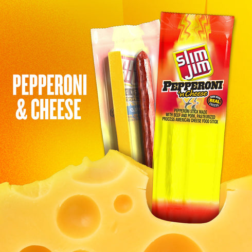 10g 1.5 oz. Slim Jim Beef 'N Cheese Smoked Meat Sticks, Pepperoni Flavor, Protein Per Serving
