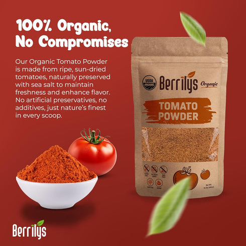 16oz, Organic Dried Tomato Powder with Salt, USDA Certified, Dehydrated, Ground, Great for Baking, Great Souce
