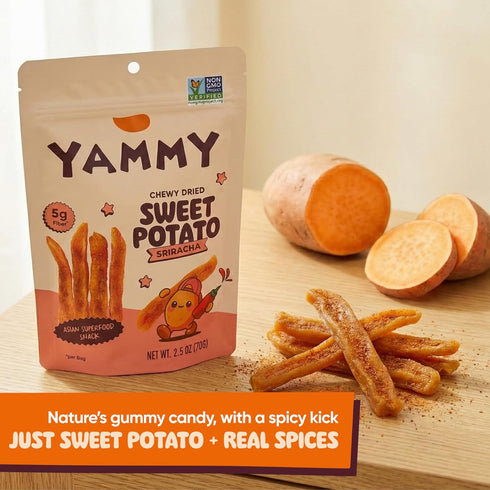 Yammy 5-Pack) 5g 2.5oz Chewy Dried Sweet Potato Sticks (Sriracha - Healthy Asian Snack for Adults & Kids (Japanese