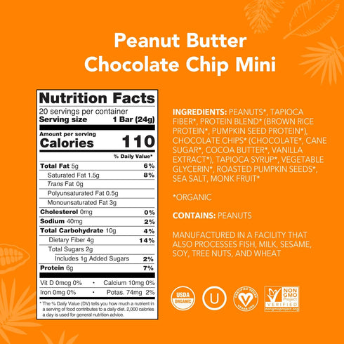 20 Count, 24g ALOHA Organic Plant Based Protein Bar MINIS |Peanut Butter Chocolate Chip | Bars | Vegan, Low Sugar
