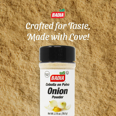 2.75 oz Badia Onion Powder, Pure Ground Onion Seasoning, Bold Sweet Savory Flavor, Gluten Free, No MSG, Kosher