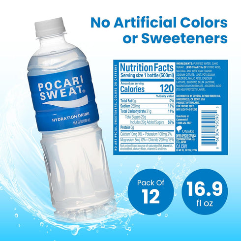 500 ml, 12 Pack Pocari Sweat PET Bottles - The Water and Electrolytes that Your Body Needs, Japans Favorite Hydration