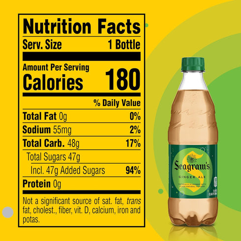 16.9 oz, 12 Pack Seagrams Ginger Soda Soft Drinks, fl